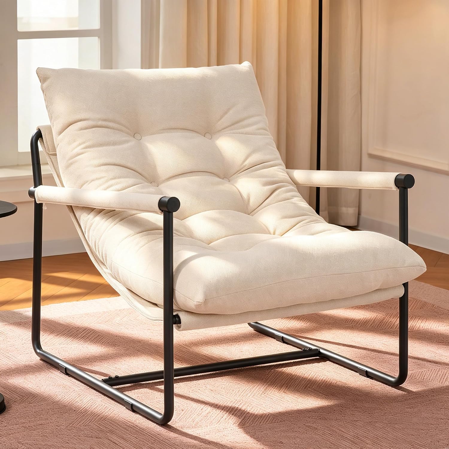 Green Upholstered Metal Frame Comfy Reading Accent Chair, Set of 1