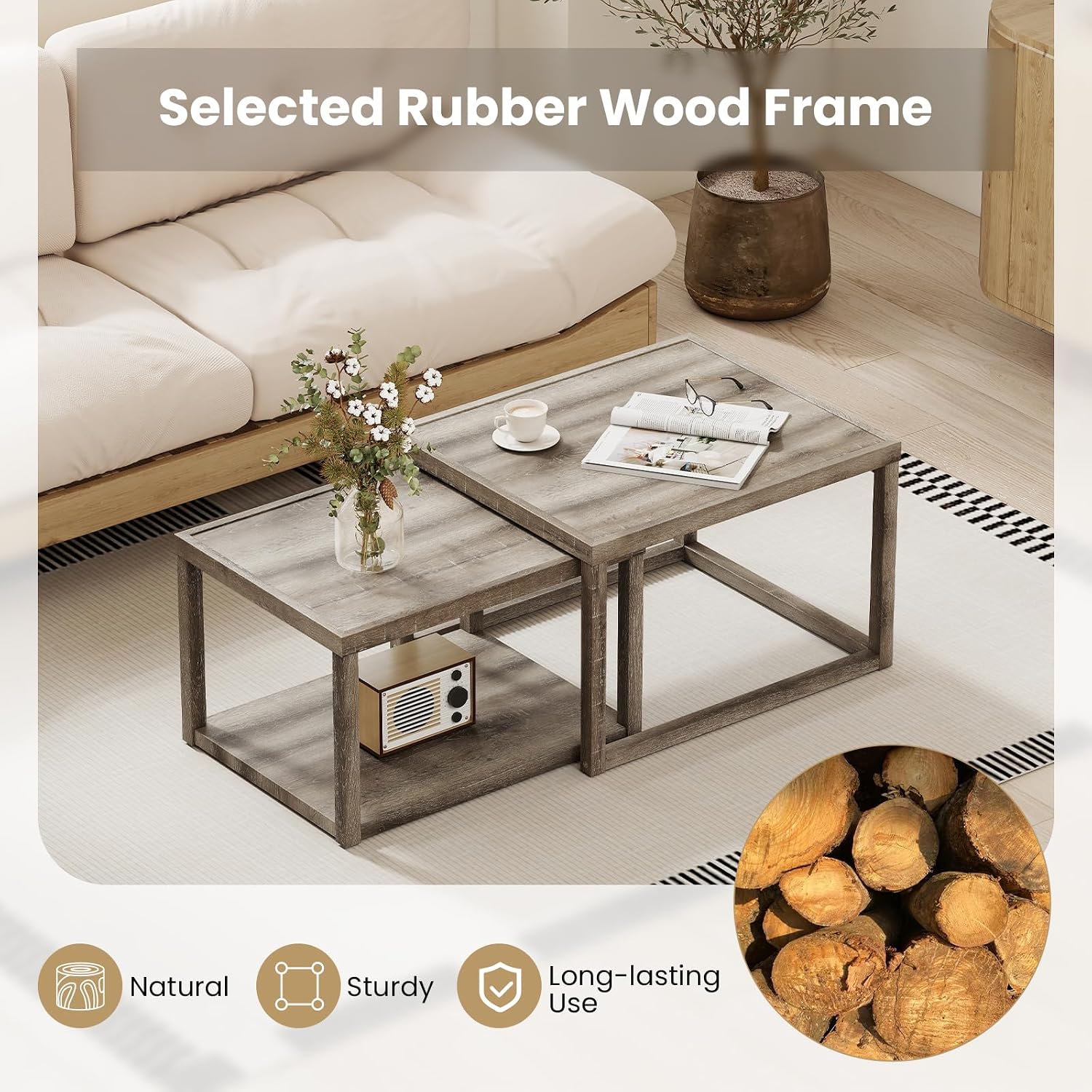 Grey Oak Farmhouse Nesting Tables