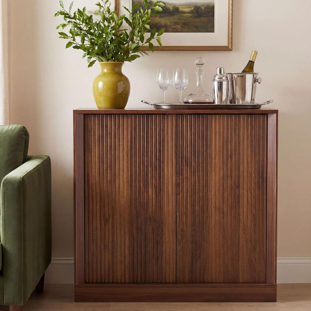 Black Walnut Wave Door Mid-Century Sideboard Credenza