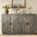 Walnut Fluted 4-Door 57 Inch Storage Sideboard Credenza
