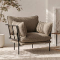 Panda White Boucle Oversized Deep Seat Accent Chair with Black Metal Frame