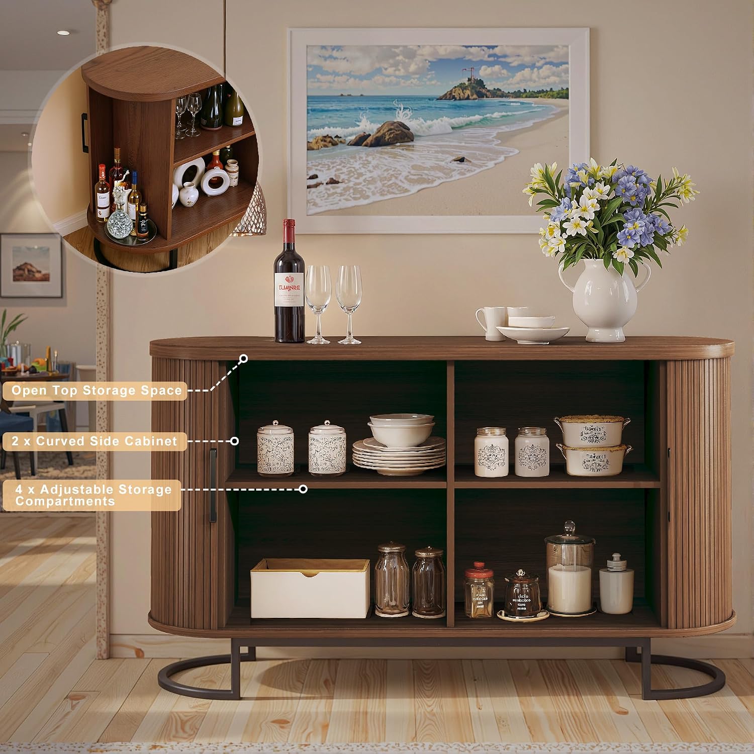 Walnut Sliding Door Mid Century Sideboard Cabinet