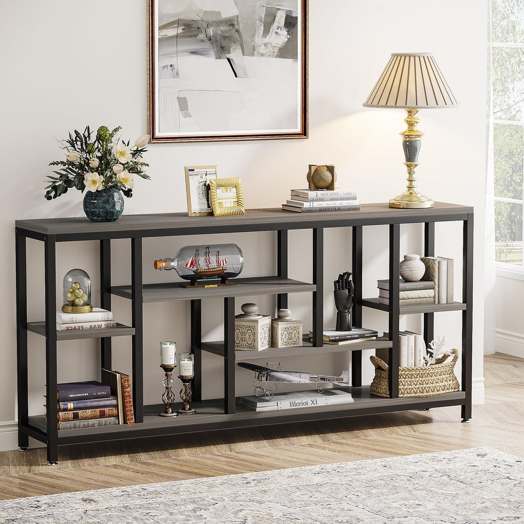 Rustic Brown 70.9" 3-Tier Extra Long Industrial Sofa Console Table
