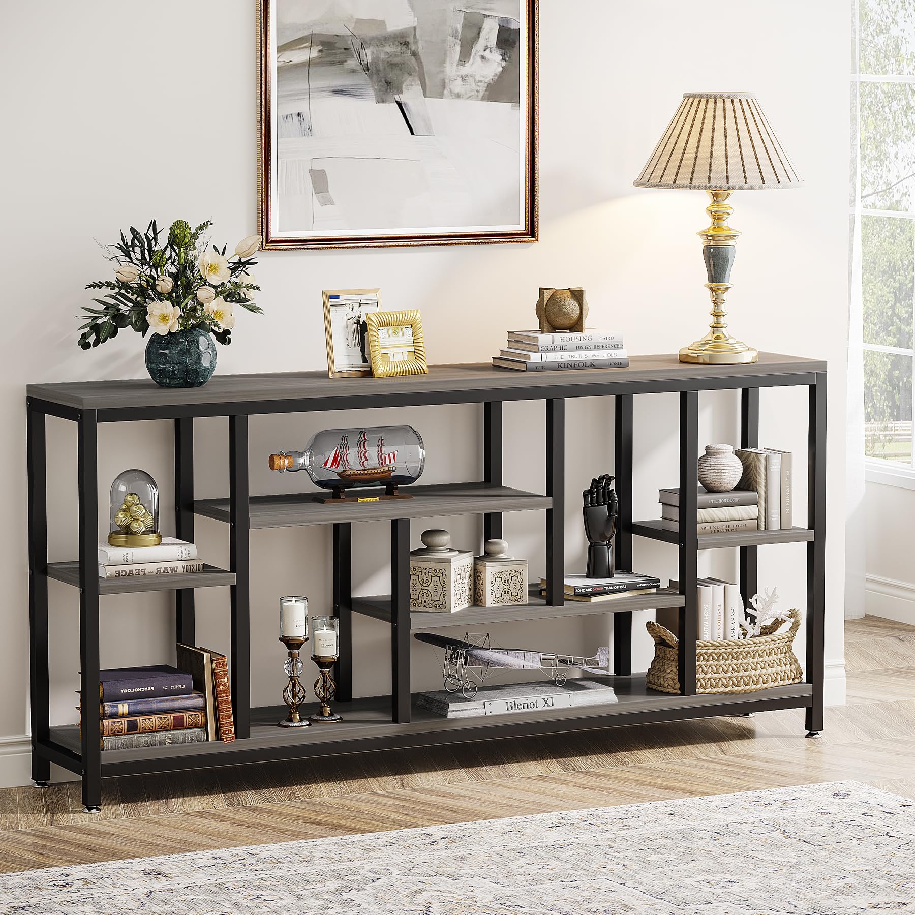 Rustic Brown 70.9" 3-Tier Extra Long Industrial Sofa Console Table