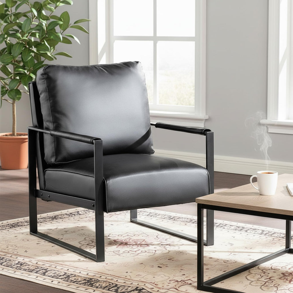 Container Furniture Brown Spotted Microfiber Mid-Century Accent Chair with Square Metal Frame