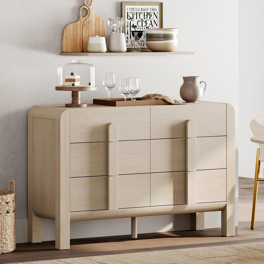 Light Walnut 6-Drawer Modern Sideboard Buffet Cabinet