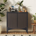 Walnut Fluted Arc Carved 4-Door Storage Sideboard Cabinet