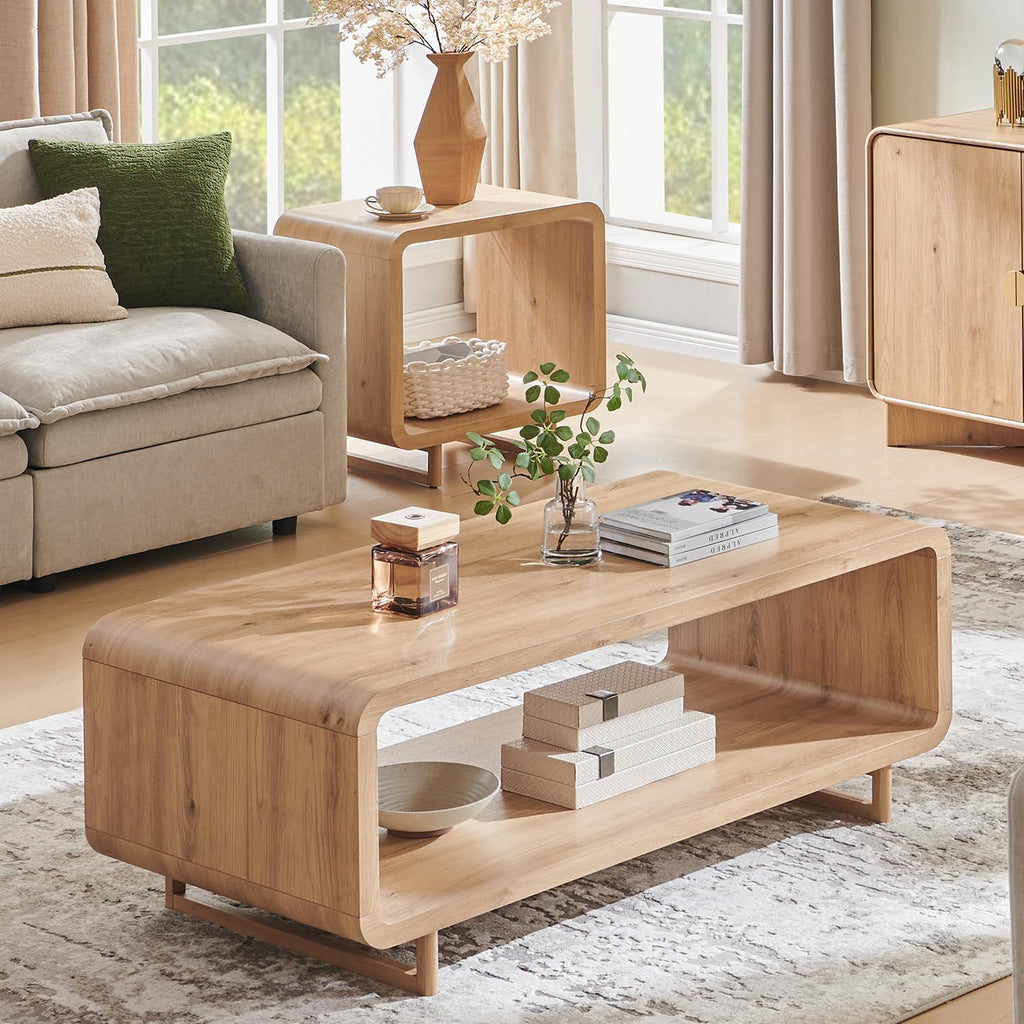Natural Oak Curved Coffee Table