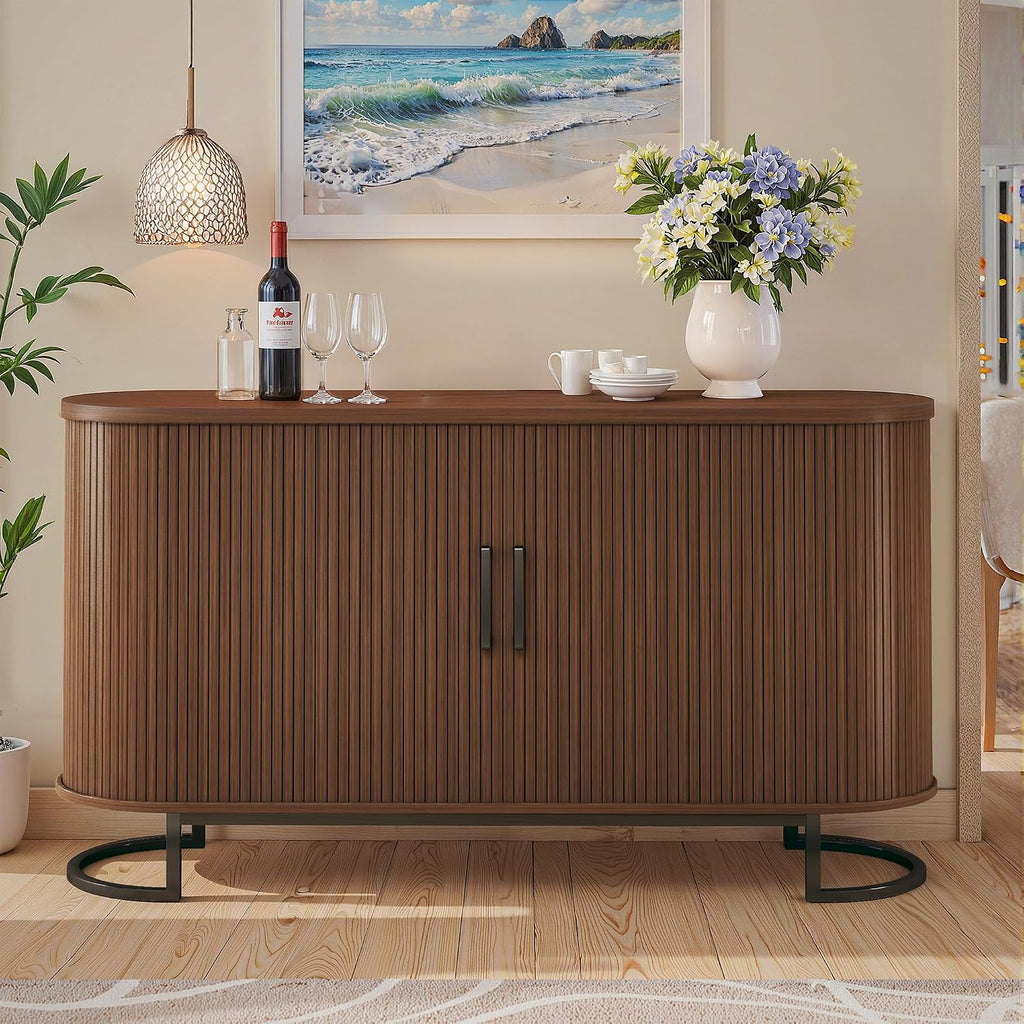 Walnut Sliding Door Mid Century Sideboard Cabinet