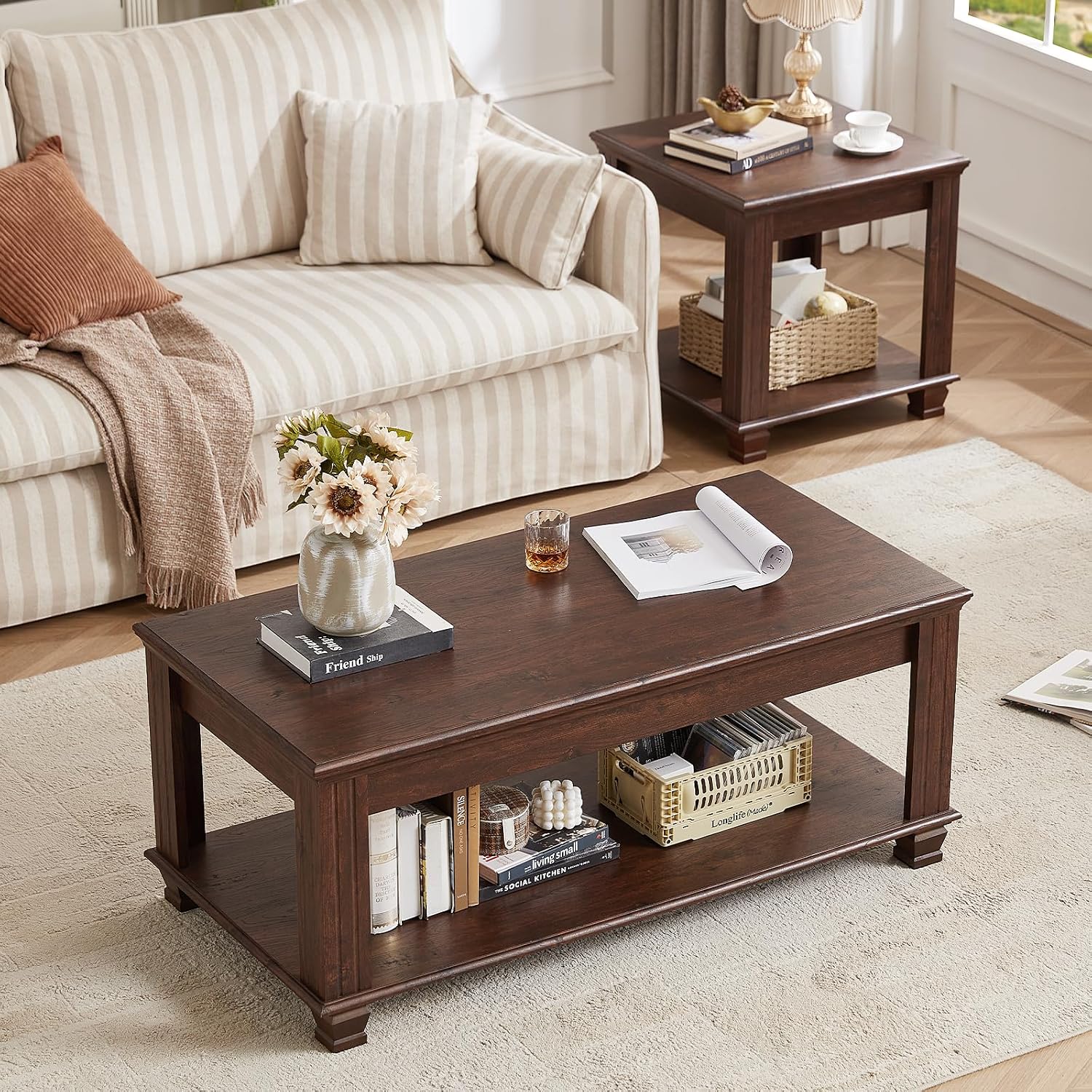 Rustic Walnut Square Coffee Table