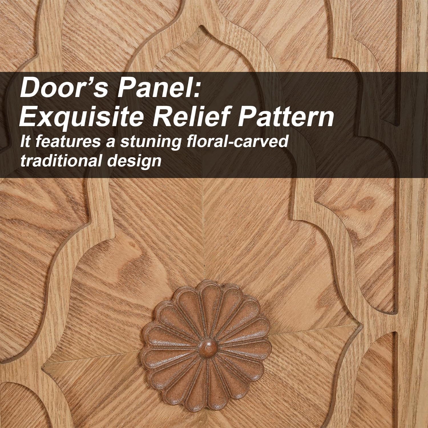 Natural Wood Floral Carved 63 Inch Storage Sideboard Credenza