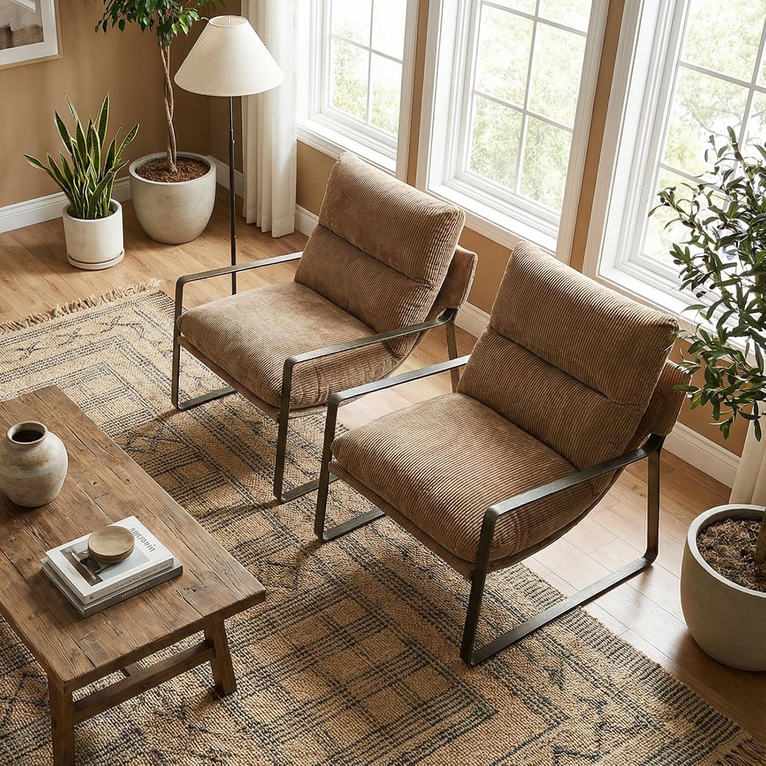 Khaki Chenille Accent Armchair with Brass Metal Frame
