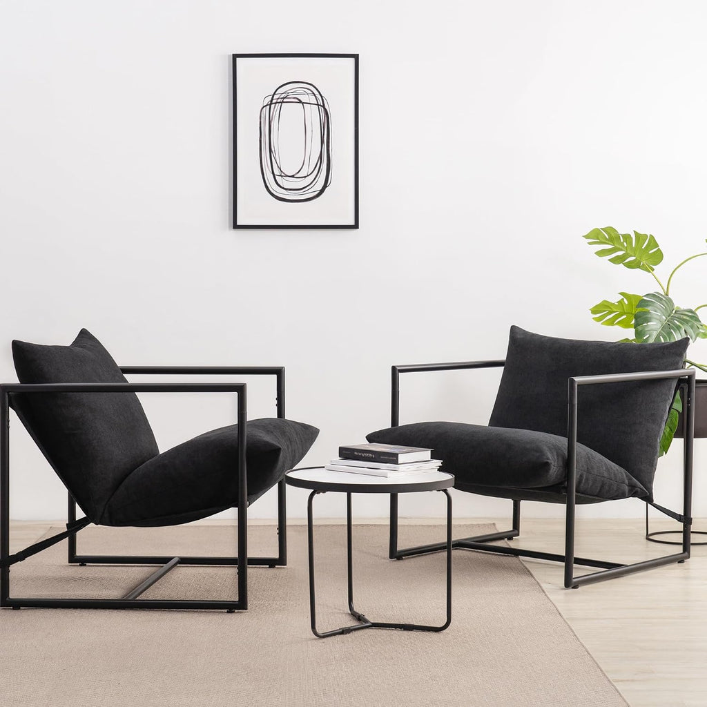Zinus Aidan Black Sling Accent Chair with Metal Frame & Shredded Foam Cushion