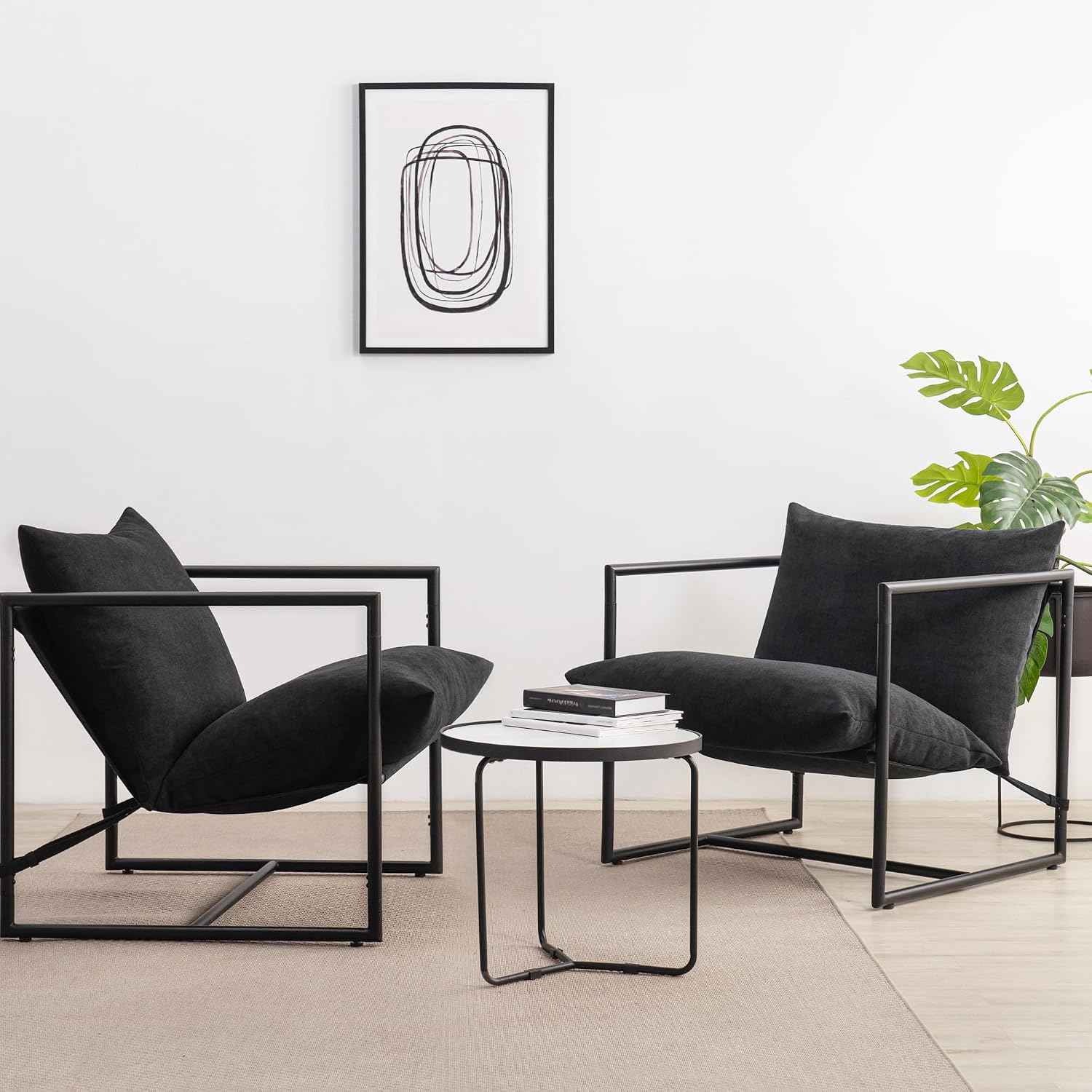 Zinus Aidan Black Sling Accent Chair with Metal Frame & Shredded Foam Cushion