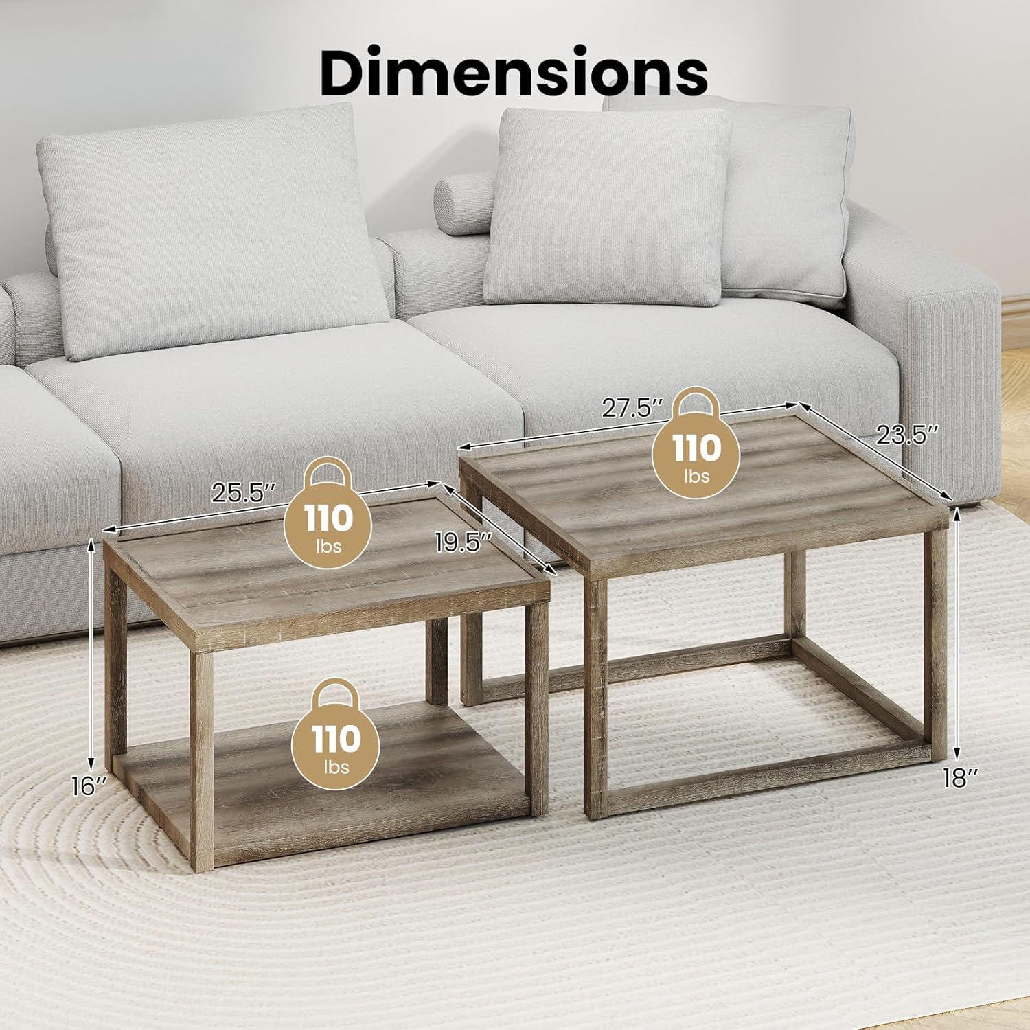 Grey Oak Farmhouse Nesting Tables