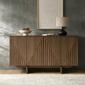 Black Fluted 4-Door Mid Century Solid Wood Sideboard