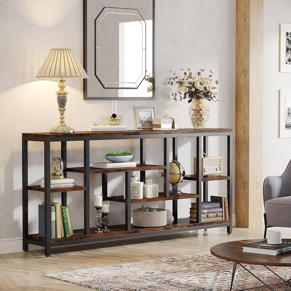 Rustic Brown 70.9" 3-Tier Extra Long Industrial Sofa Console Table