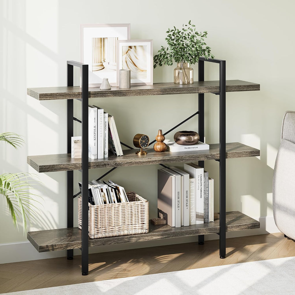 Rustic Wide 4-Tier Heavy Duty Industrial Open Display Bookcase