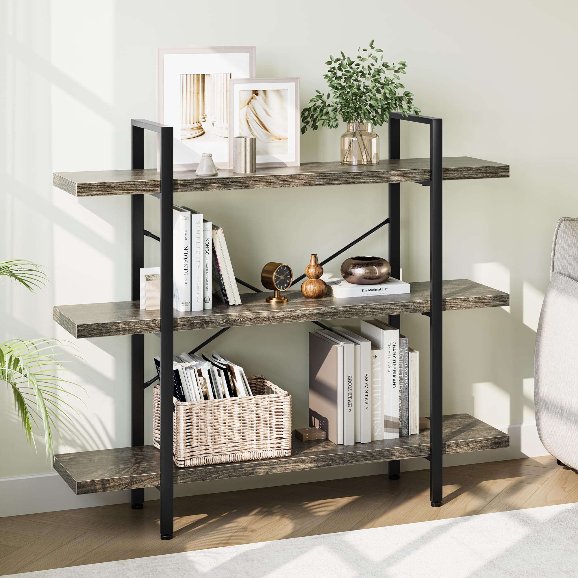 Rustic Wide 4-Tier Heavy Duty Industrial Open Display Bookcase
