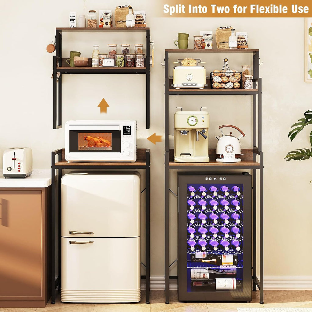 Rustic Brown 3-Tier Split Design Microwave Coffee Bar Baker’s Rack