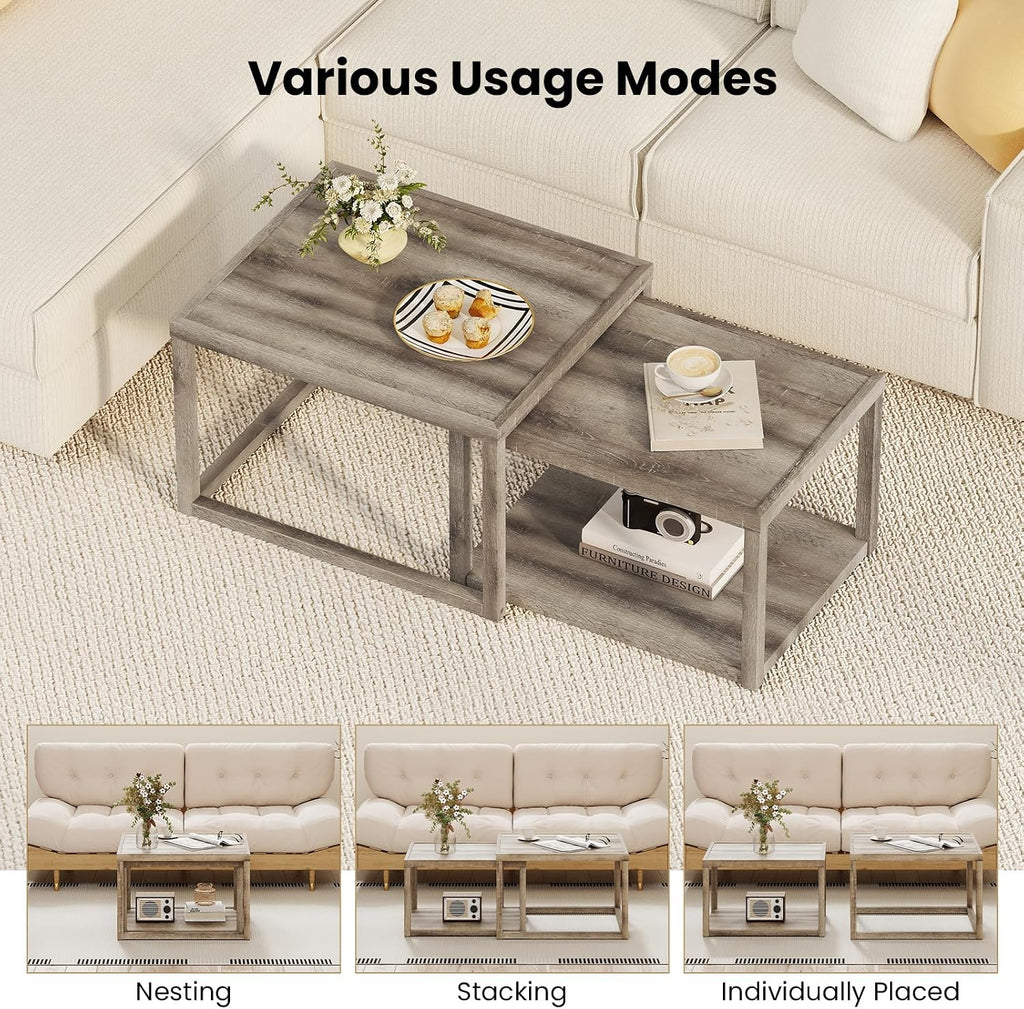 Grey Oak Farmhouse Nesting Tables