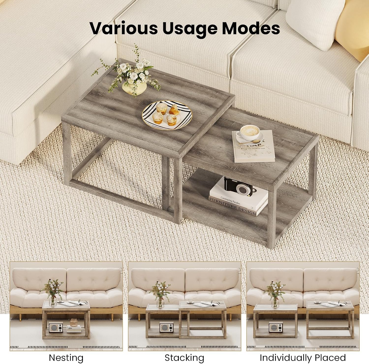Grey Oak Farmhouse Nesting Tables