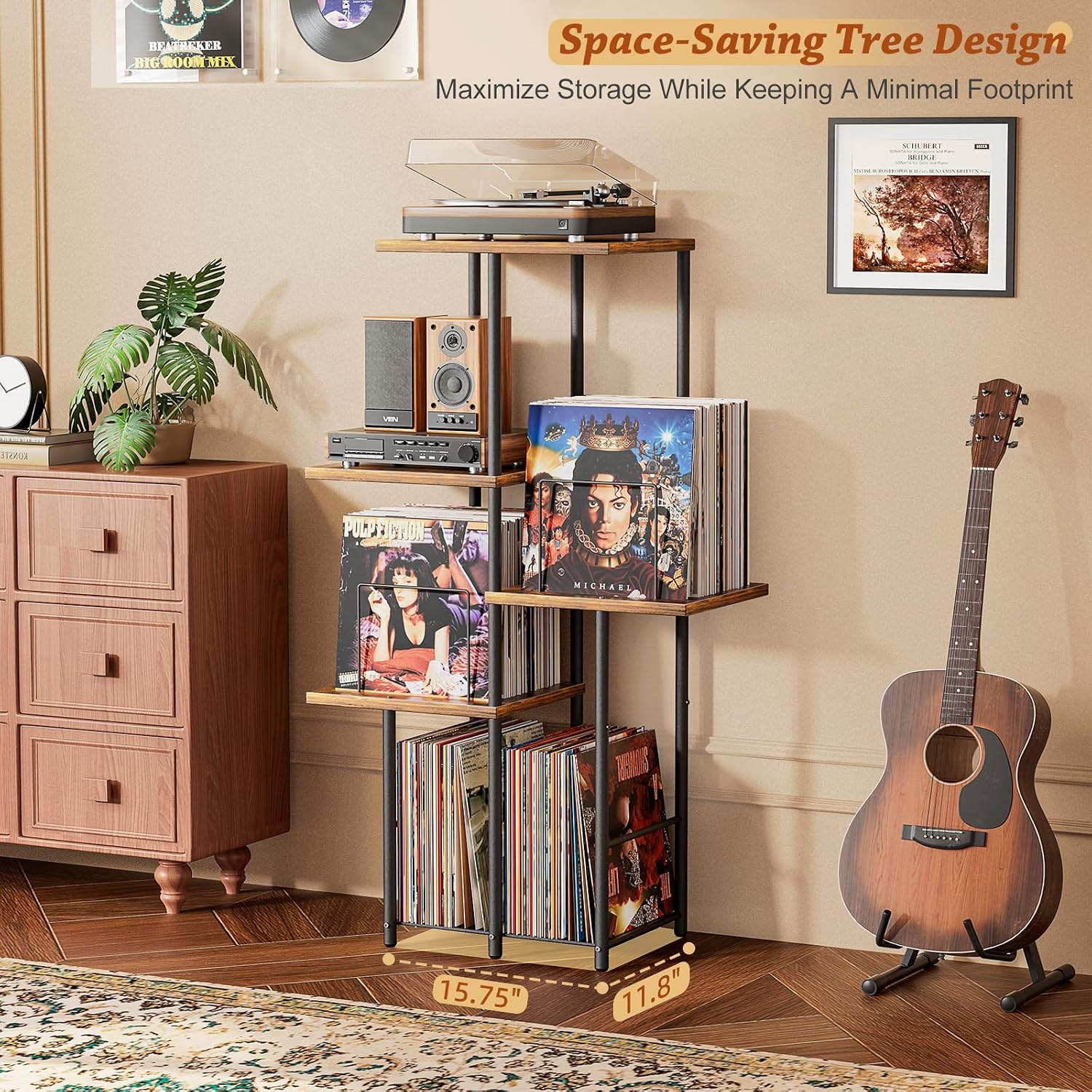 Mid-Century Modern Vintage Vinyl Record Player Storage Stand Cabinet