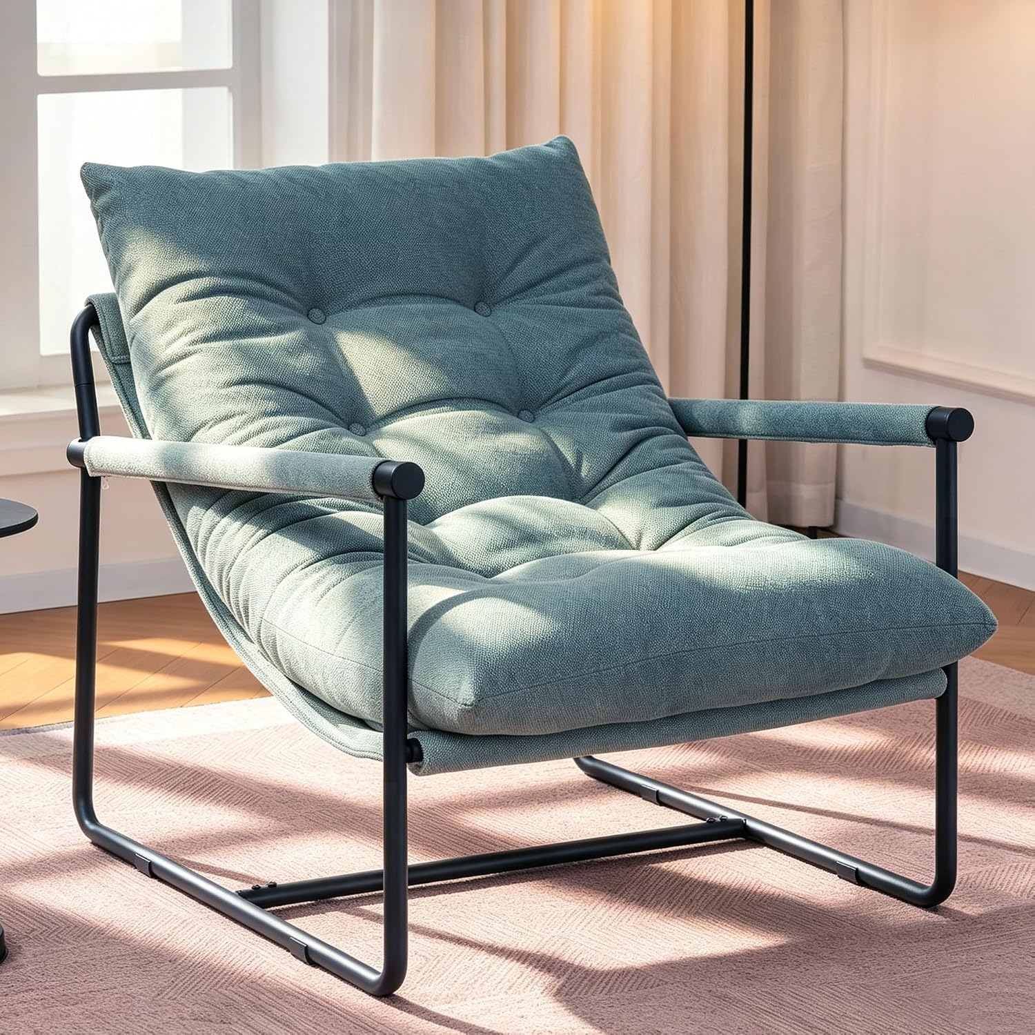 Green Upholstered Metal Frame Comfy Reading Accent Chair, Set of 1