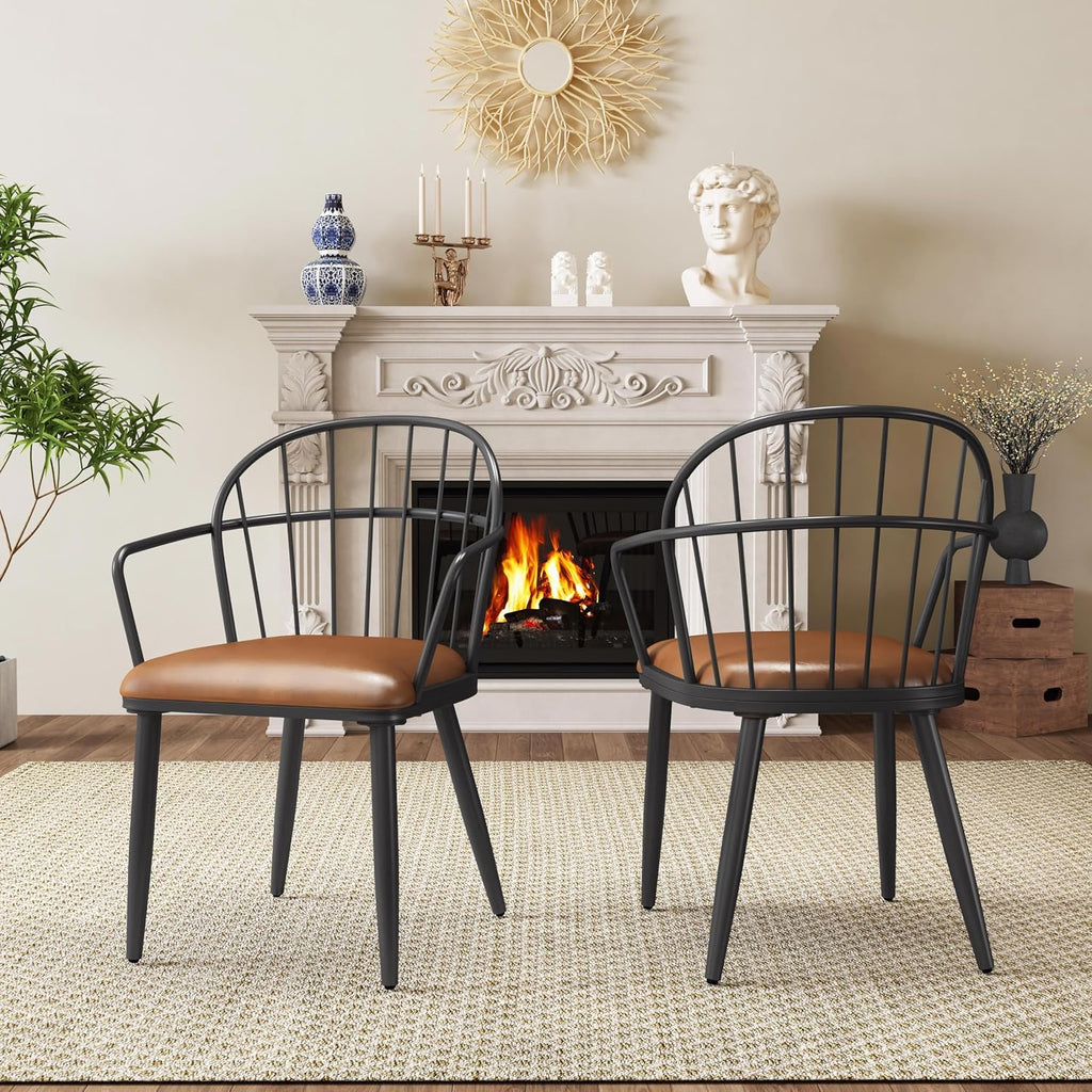 Knight Home Drats Natural Industrial Dining Chairs Set of 2 with Birch Finish & Metal Frame
