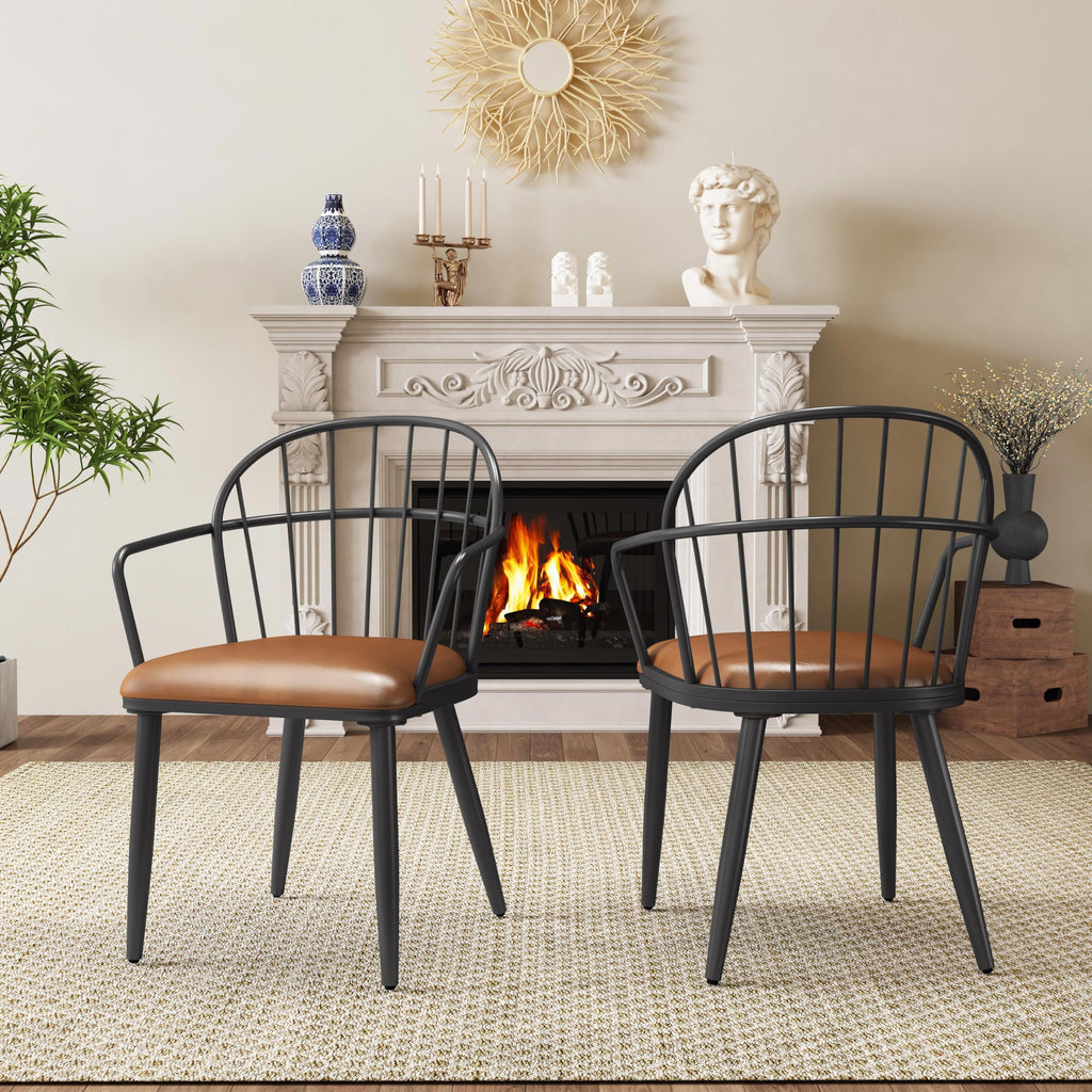 Knight Home Drats Natural Industrial Dining Chairs Set of 2 with Birch Finish & Metal Frame