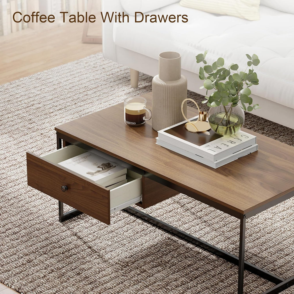 Walnut Drawer Storage Coffee Table