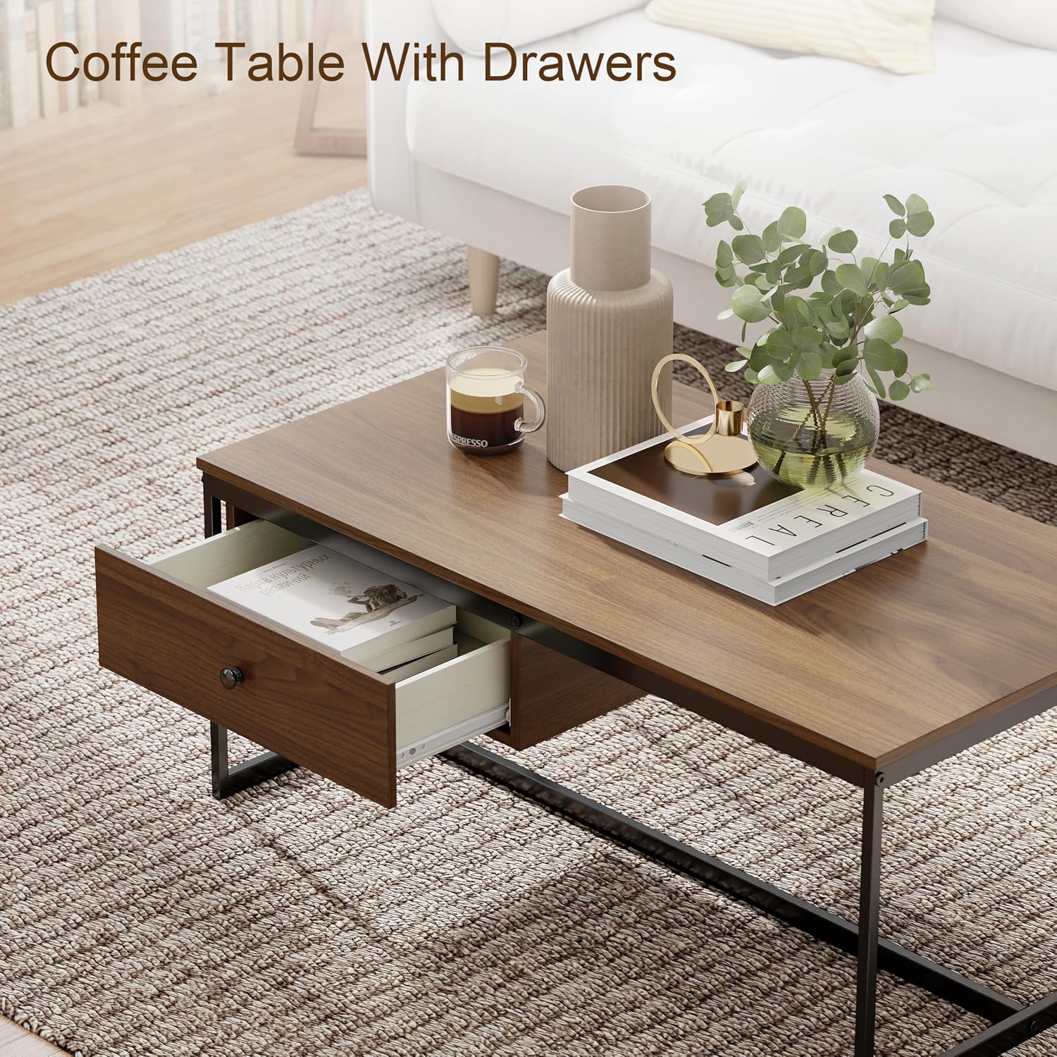 Walnut Drawer Storage Coffee Table