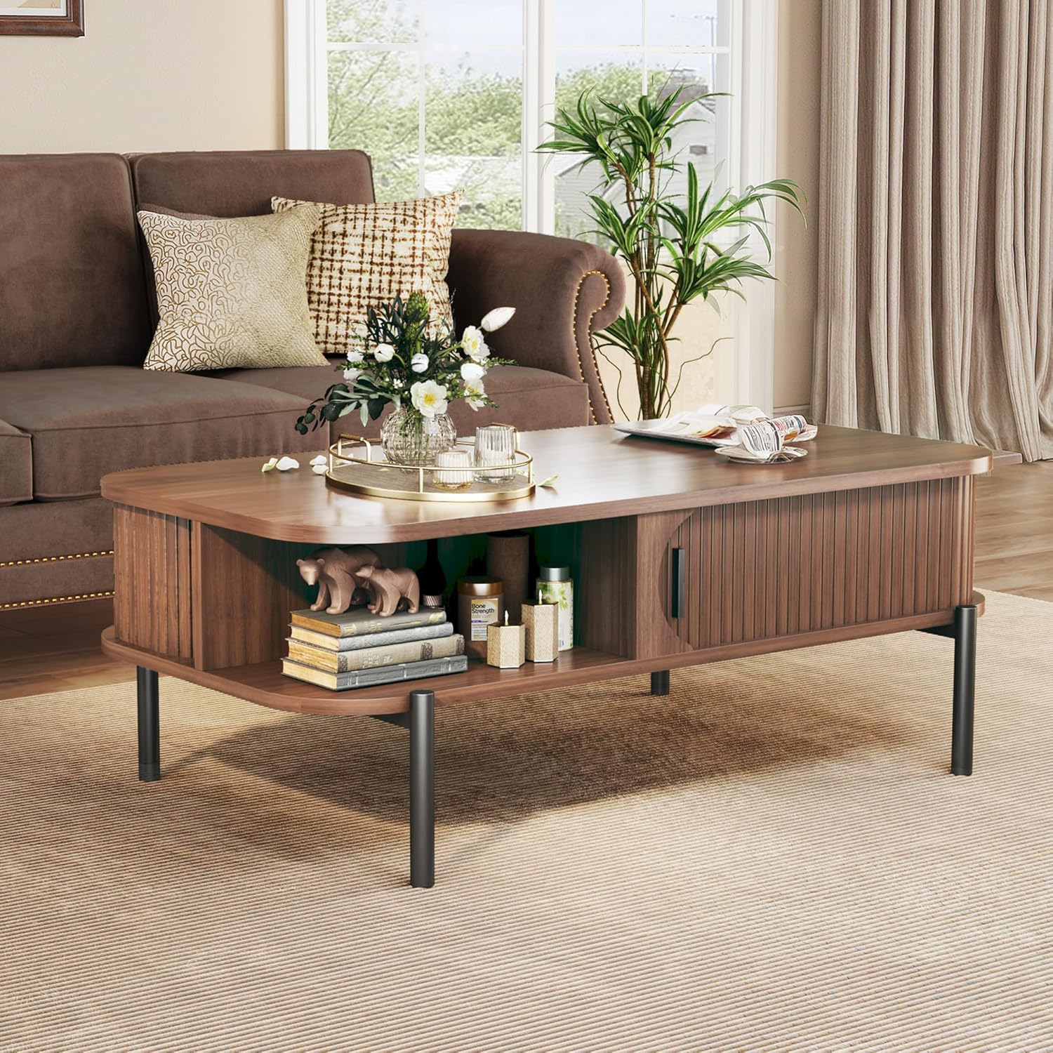 Walnut Fluted Storage Coffee Table