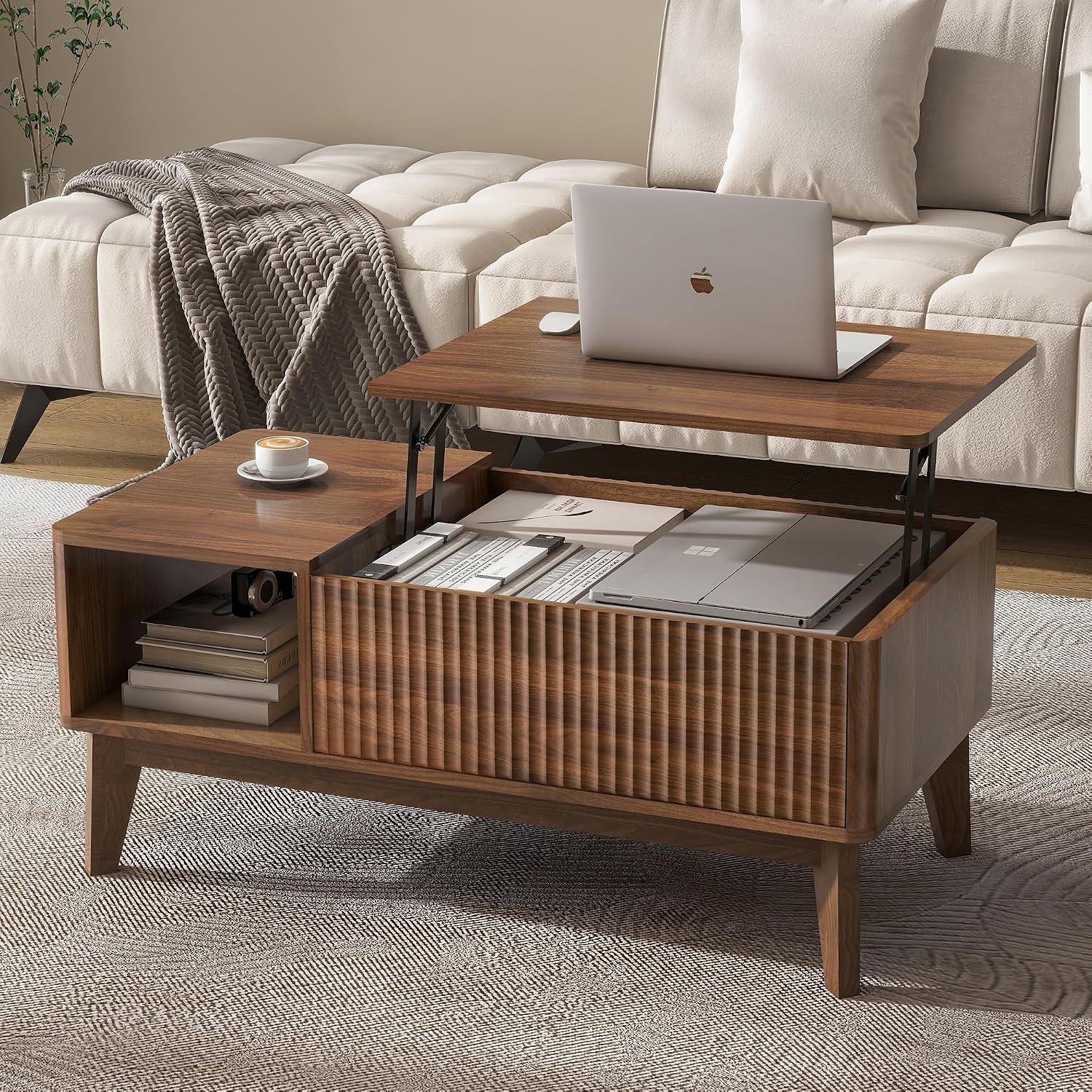 Walnut Fluted Lift Coffee Table