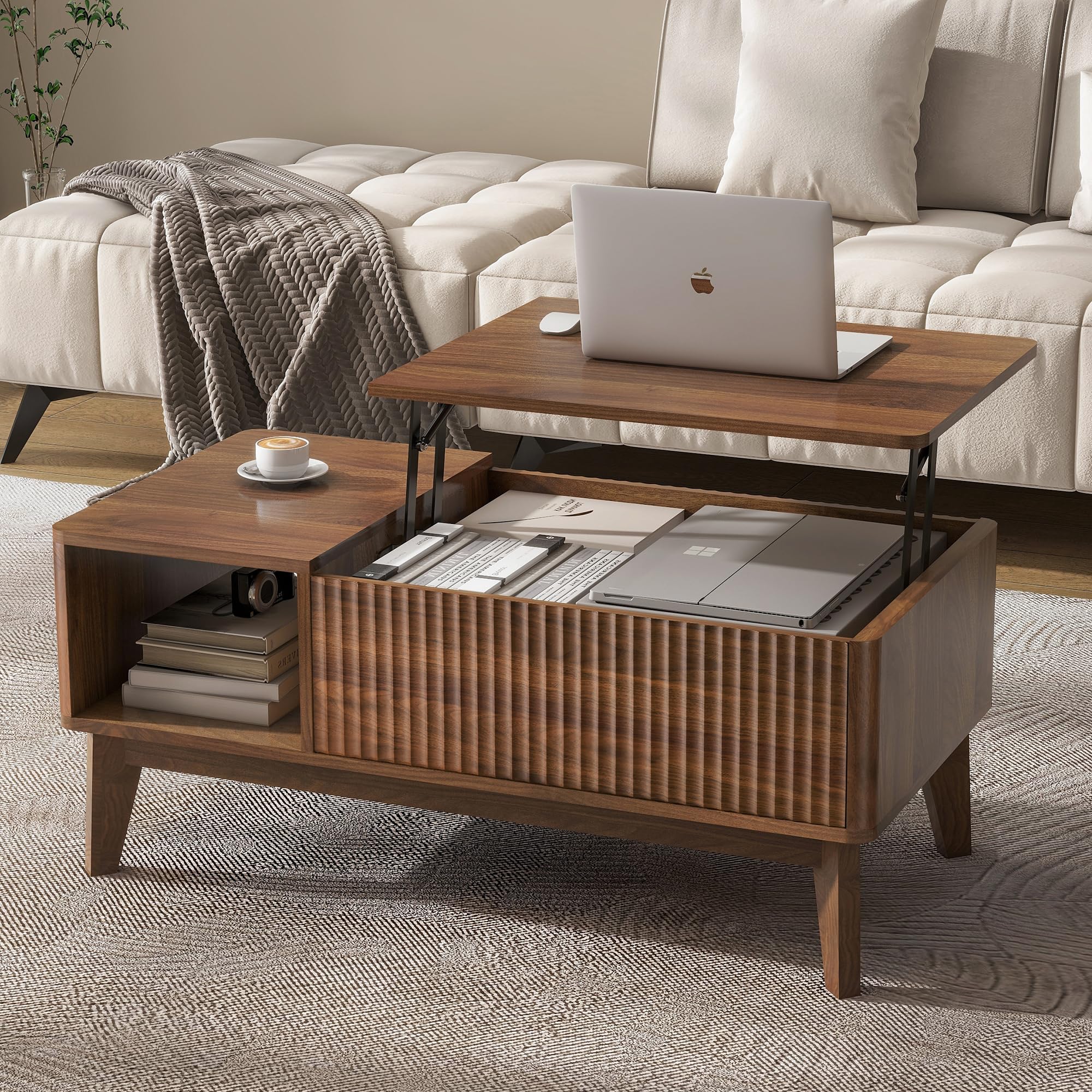 Walnut Fluted Lift Coffee Table