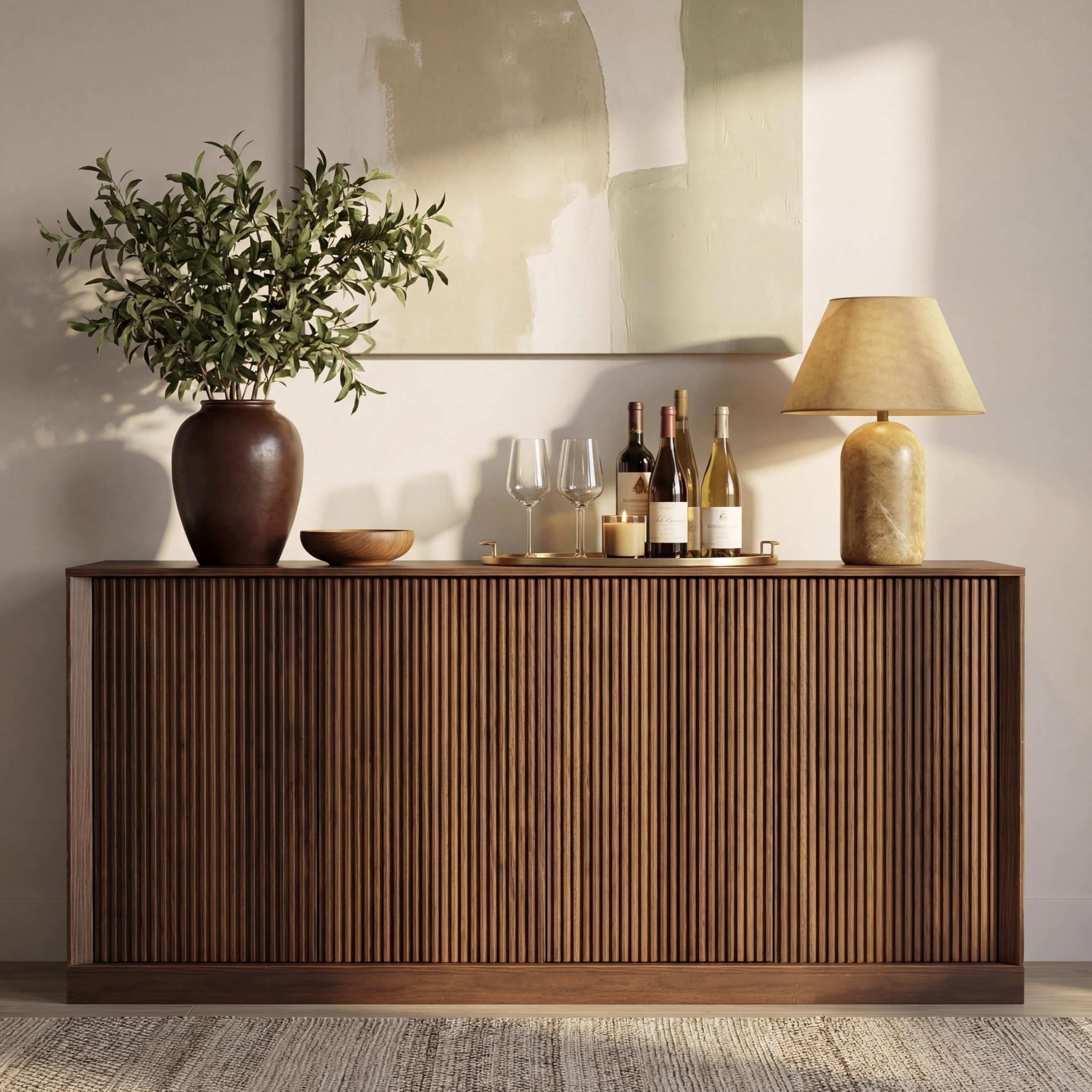 Black Walnut Wave Door Mid-Century Sideboard Credenza