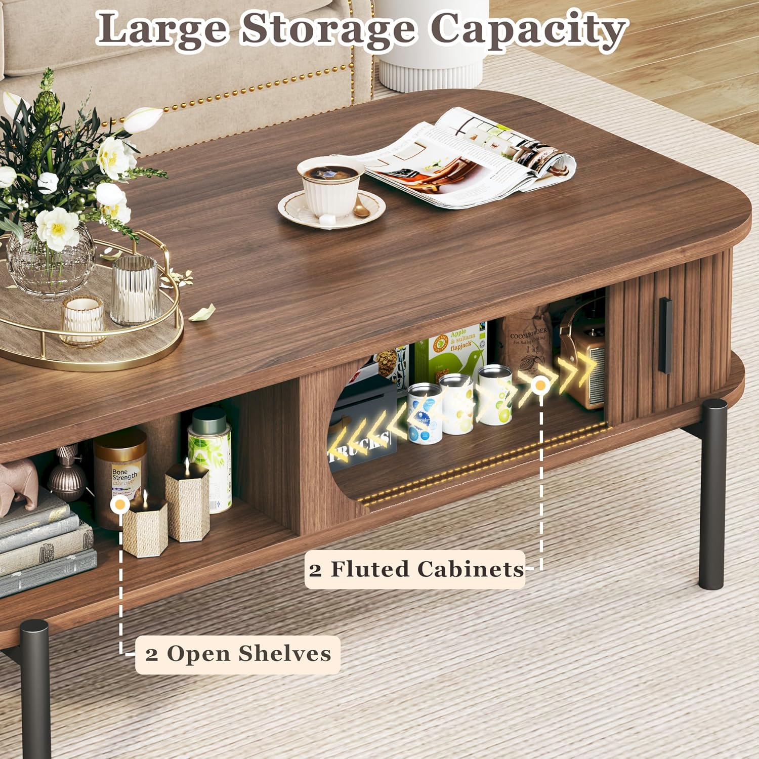 Walnut Fluted Storage Coffee Table