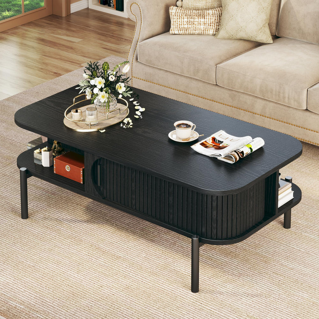 Walnut Fluted Storage Coffee Table