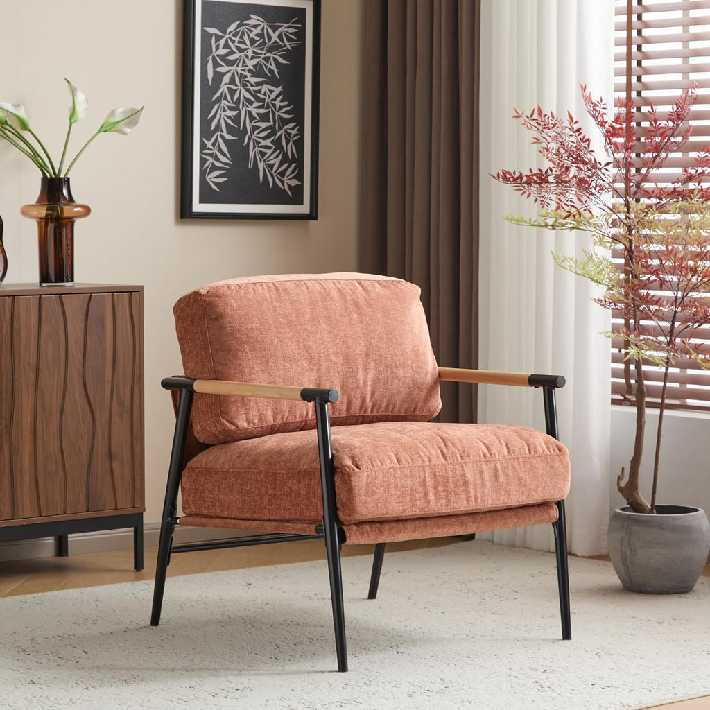 Orange Wood Arm Accent Chair