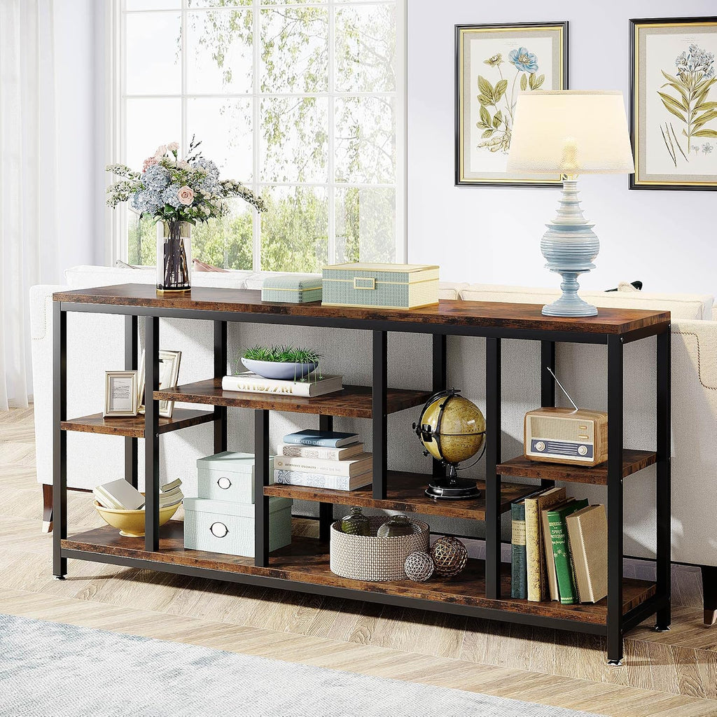 Rustic Brown 70.9" 3-Tier Extra Long Industrial Sofa Console Table