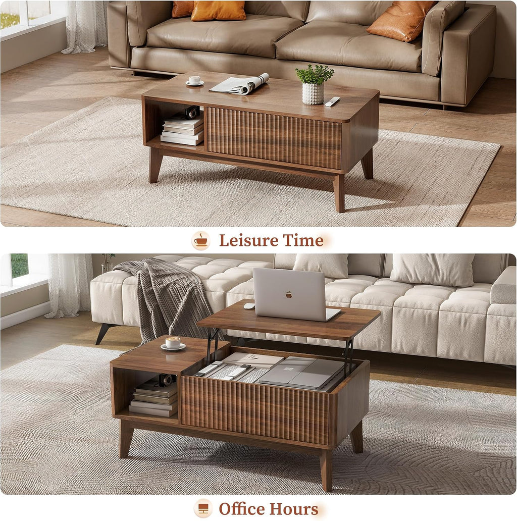 Walnut Fluted Lift Coffee Table