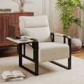 Beige Mid-Century Faux Leather Accent Chair Set of 2 with Side Table