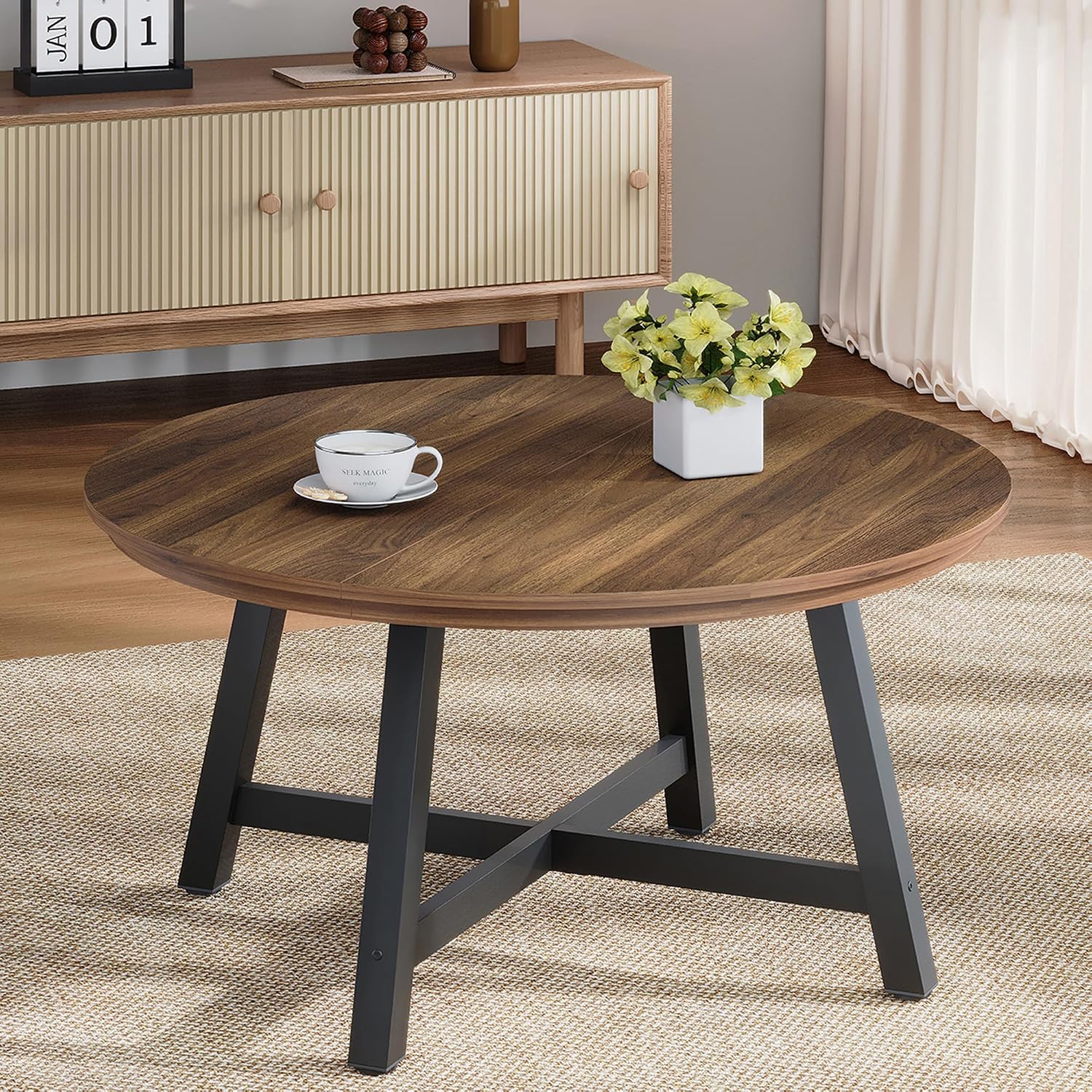 Industrial Round Wood Coffee Table