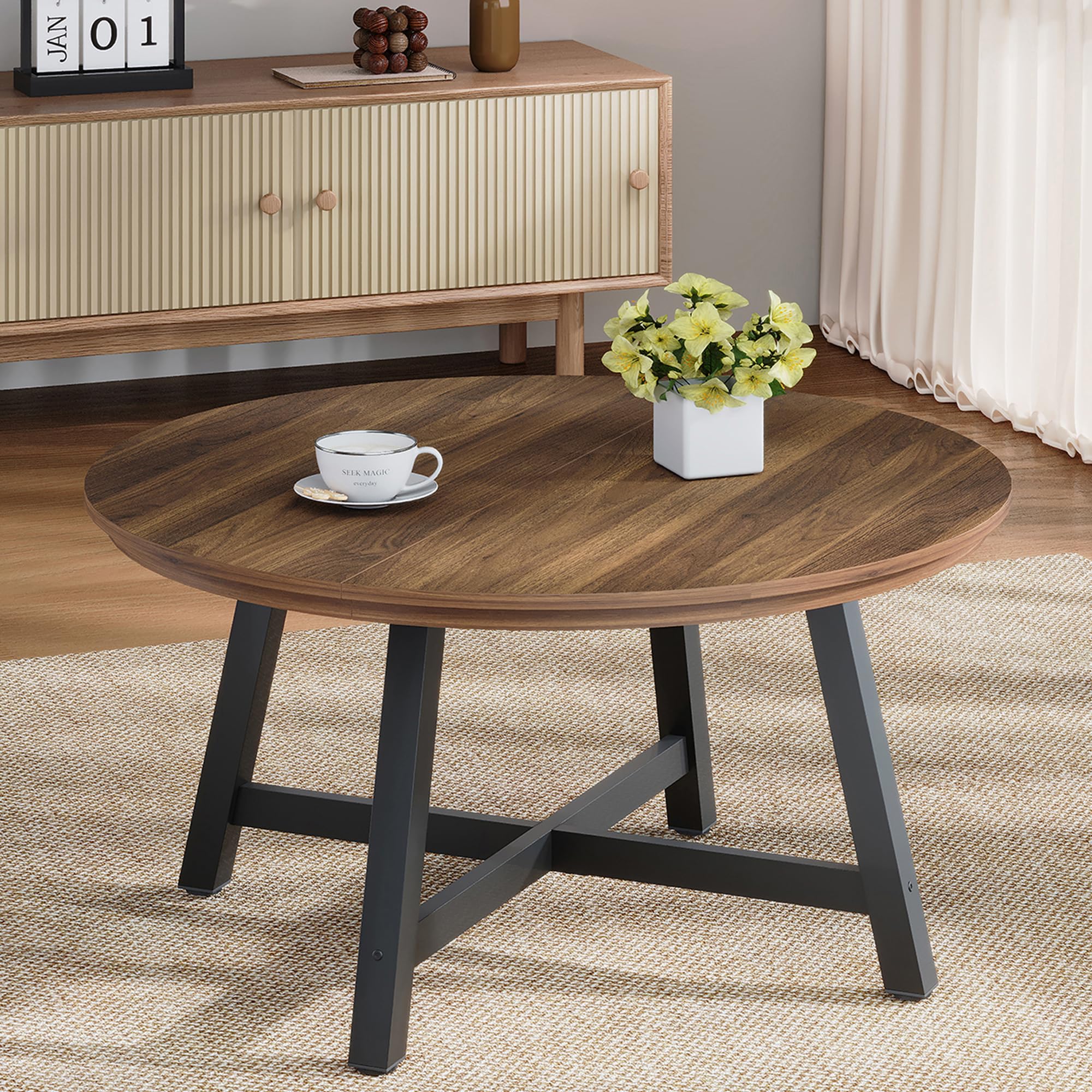 Industrial Round Wood Coffee Table