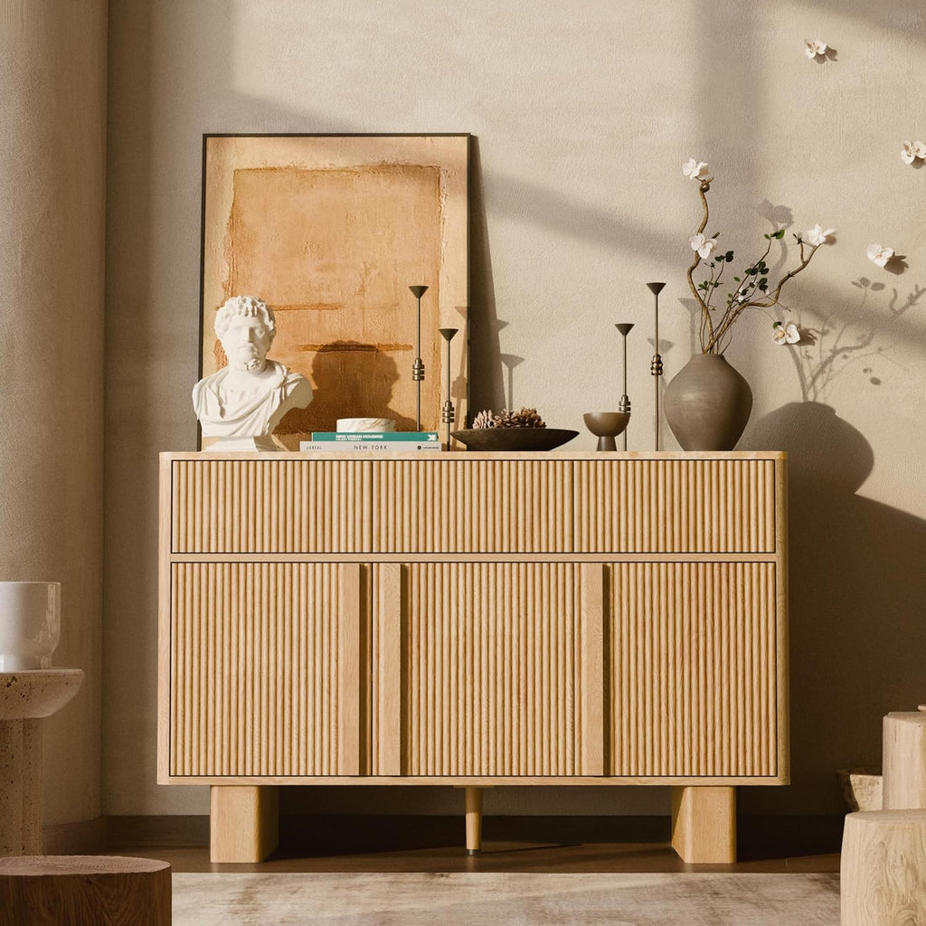 Light Oak Farmhouse 3 Doors 3 Drawers Storage Sideboard