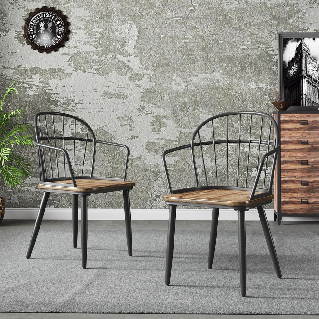 Knight Home Drats Natural Industrial Dining Chairs Set of 2 with Birch Finish & Metal Frame