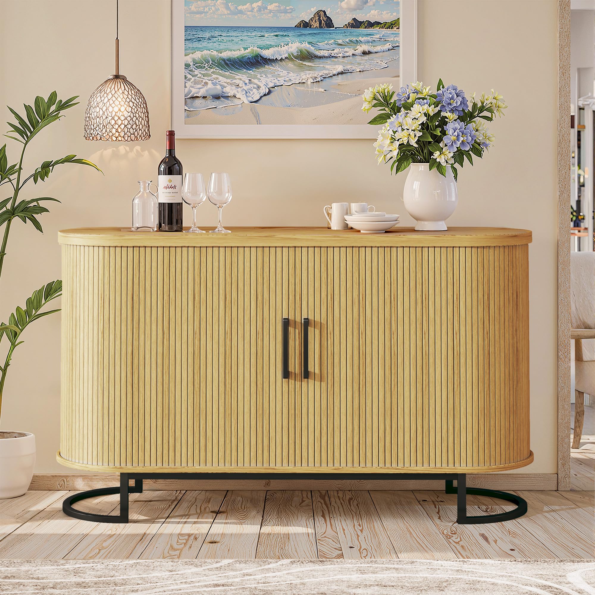 Walnut Sliding Door Mid Century Sideboard Cabinet