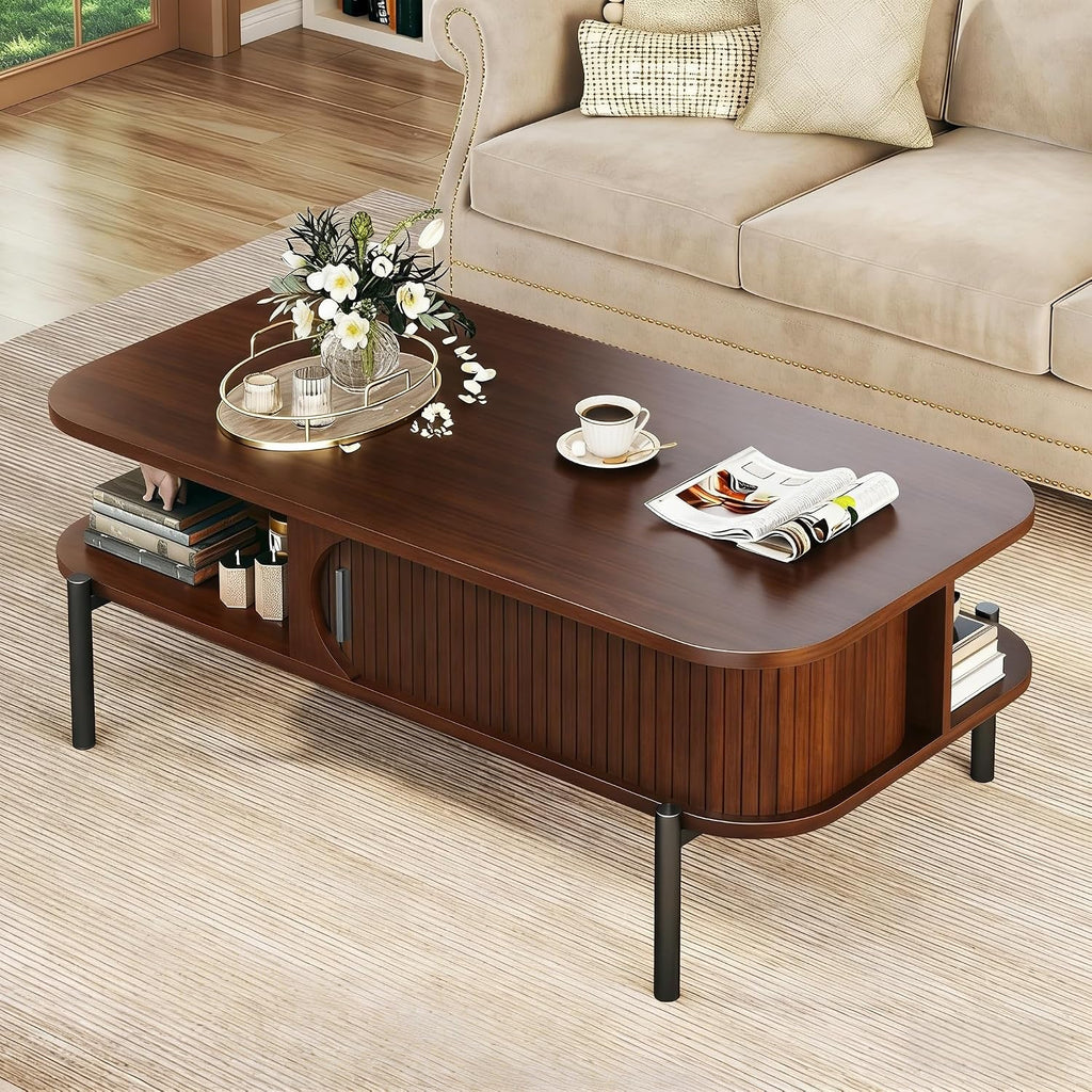 Walnut Fluted Storage Coffee Table
