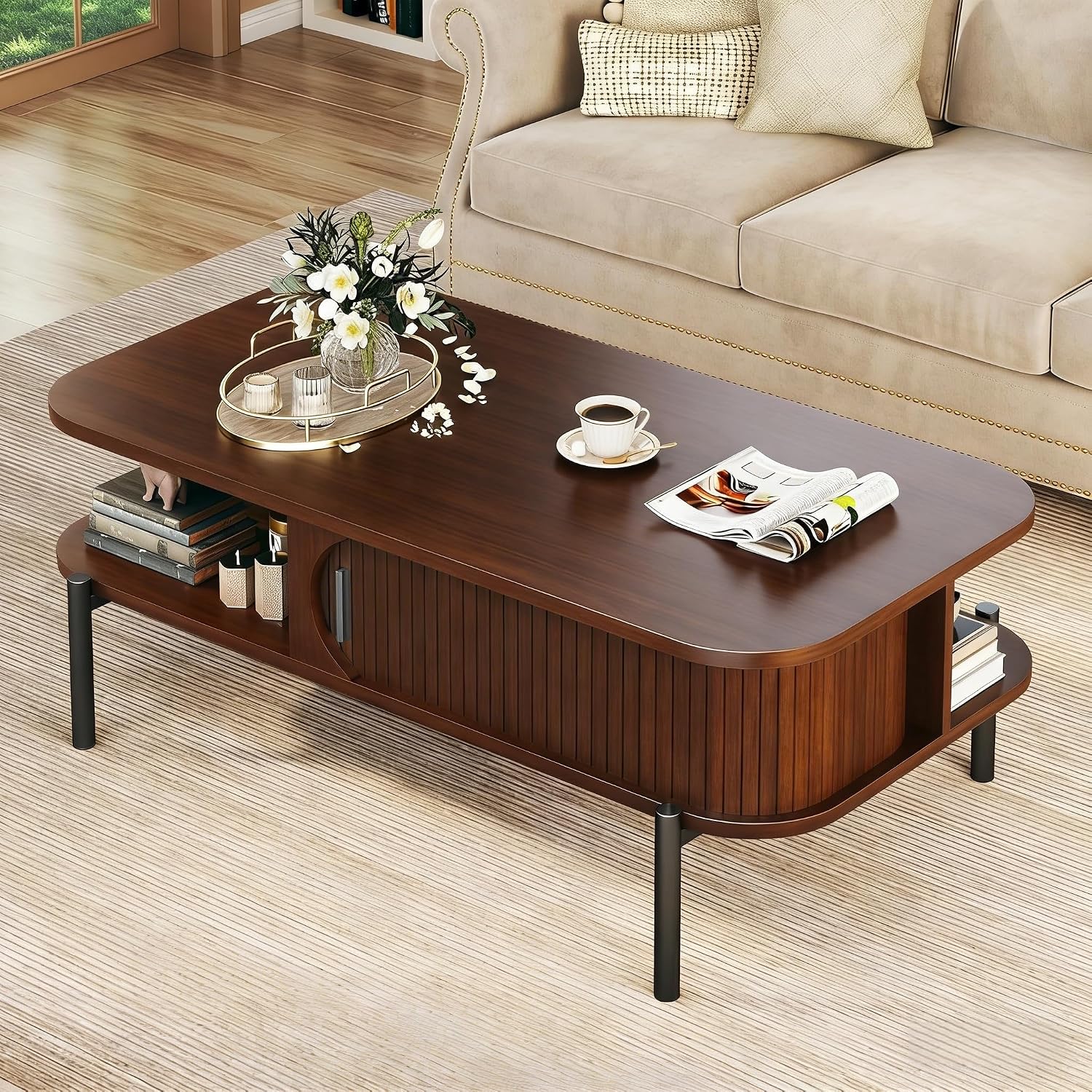 Walnut Fluted Storage Coffee Table