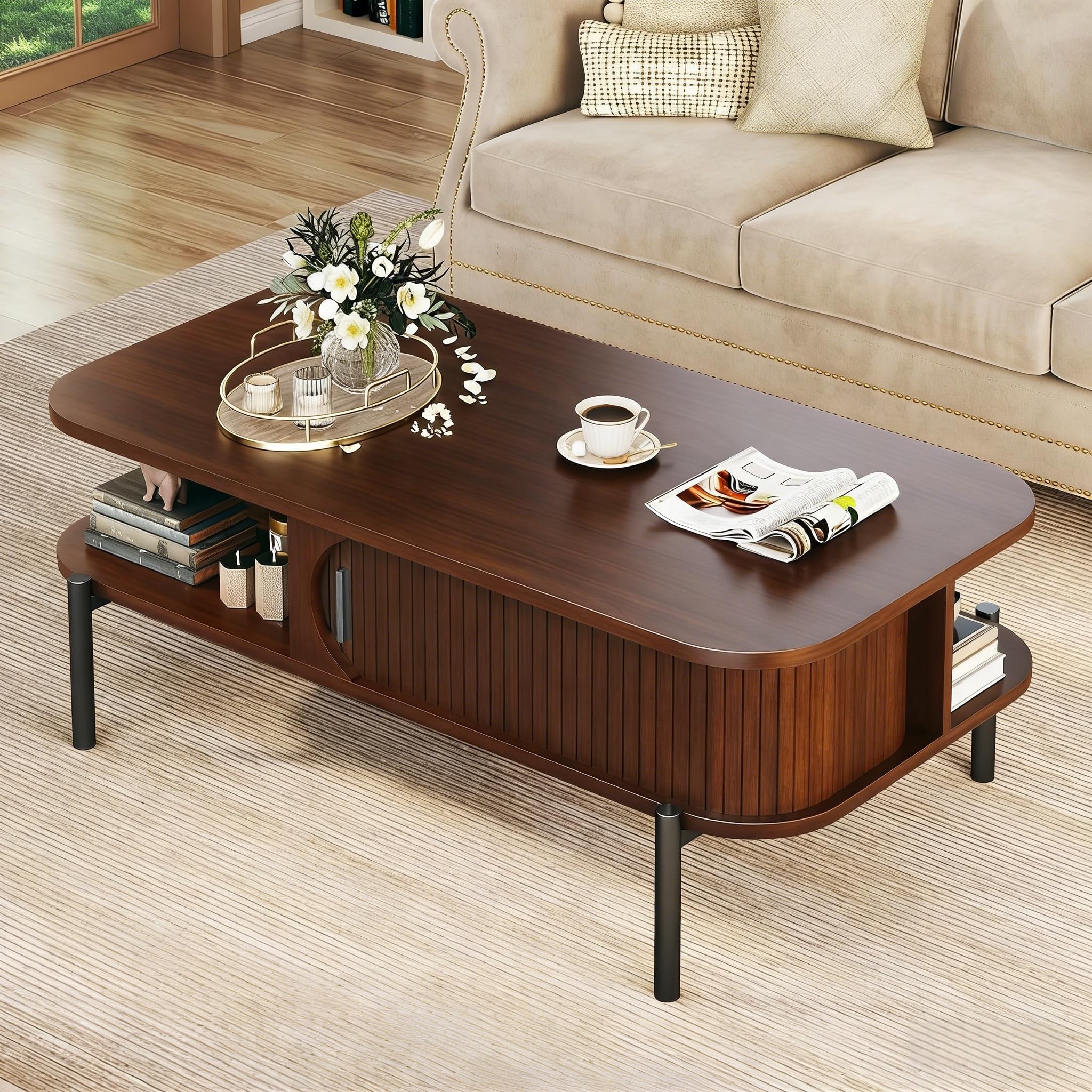 Walnut Fluted Storage Coffee Table